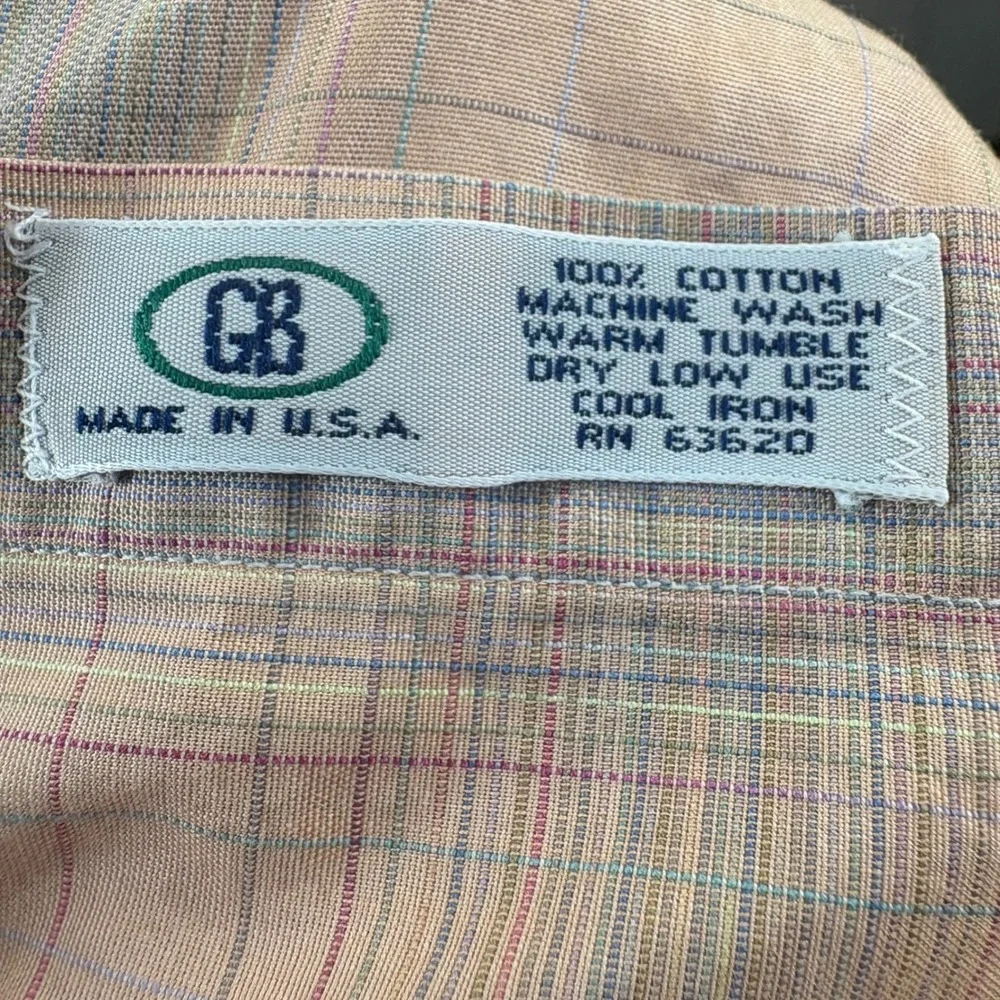 Gitman Bros Men's XL Short Sleeve Button Down Peach Plaid 100% Cotton Made/USA - Picture 7 of 7